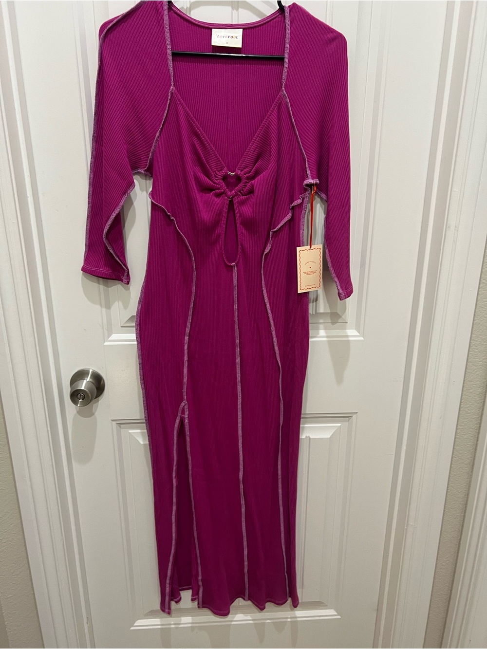 Knot-Front Fuchsia Maxi Dress with Contrast Seams